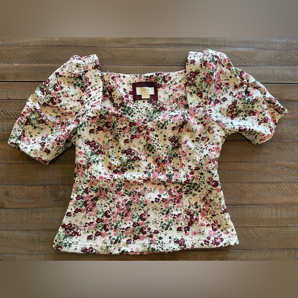 Maeve Anthropologie Ivory Floral Tapestry Blouse Puff Sleeve Sweetheart Sz 12